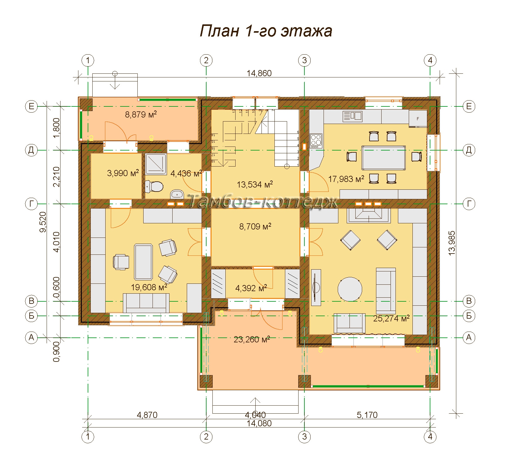 План 1 этажа (Двухэтажный жилой дом общей площадью 224,5 м2)