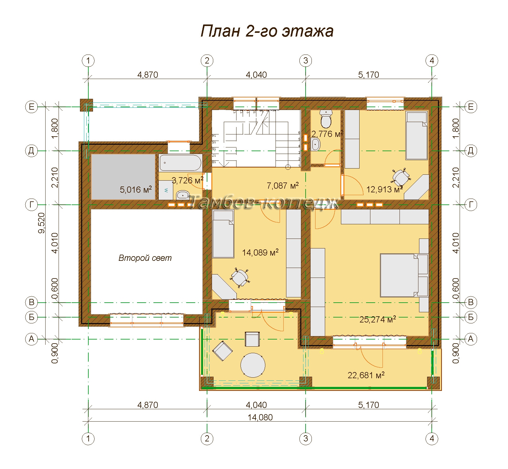 План 2 этажа (Двухэтажный жилой дом общей площадью 224,5 м2)