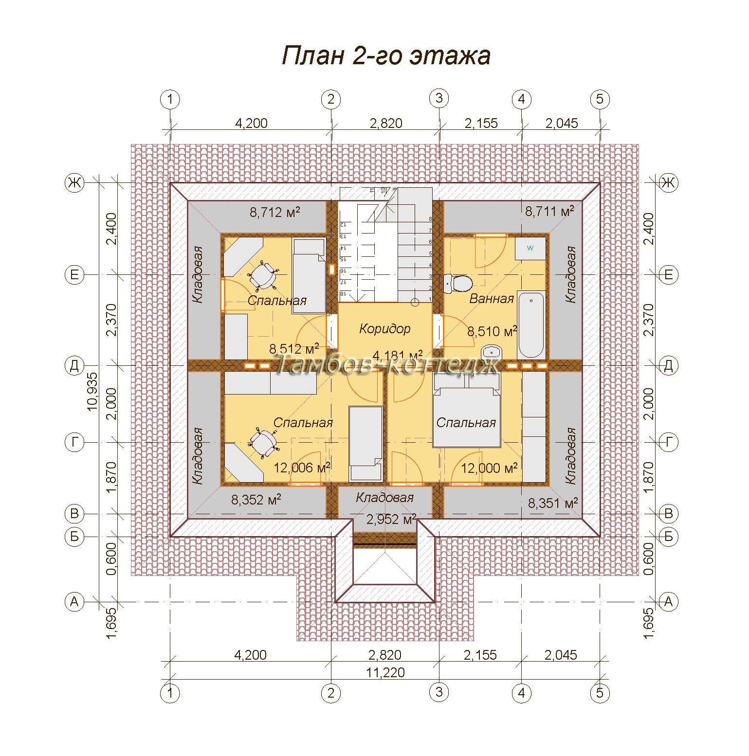 План 2 этажа (Одноэтажный жилой дом с мансардой общей площадью 147,15 м2)