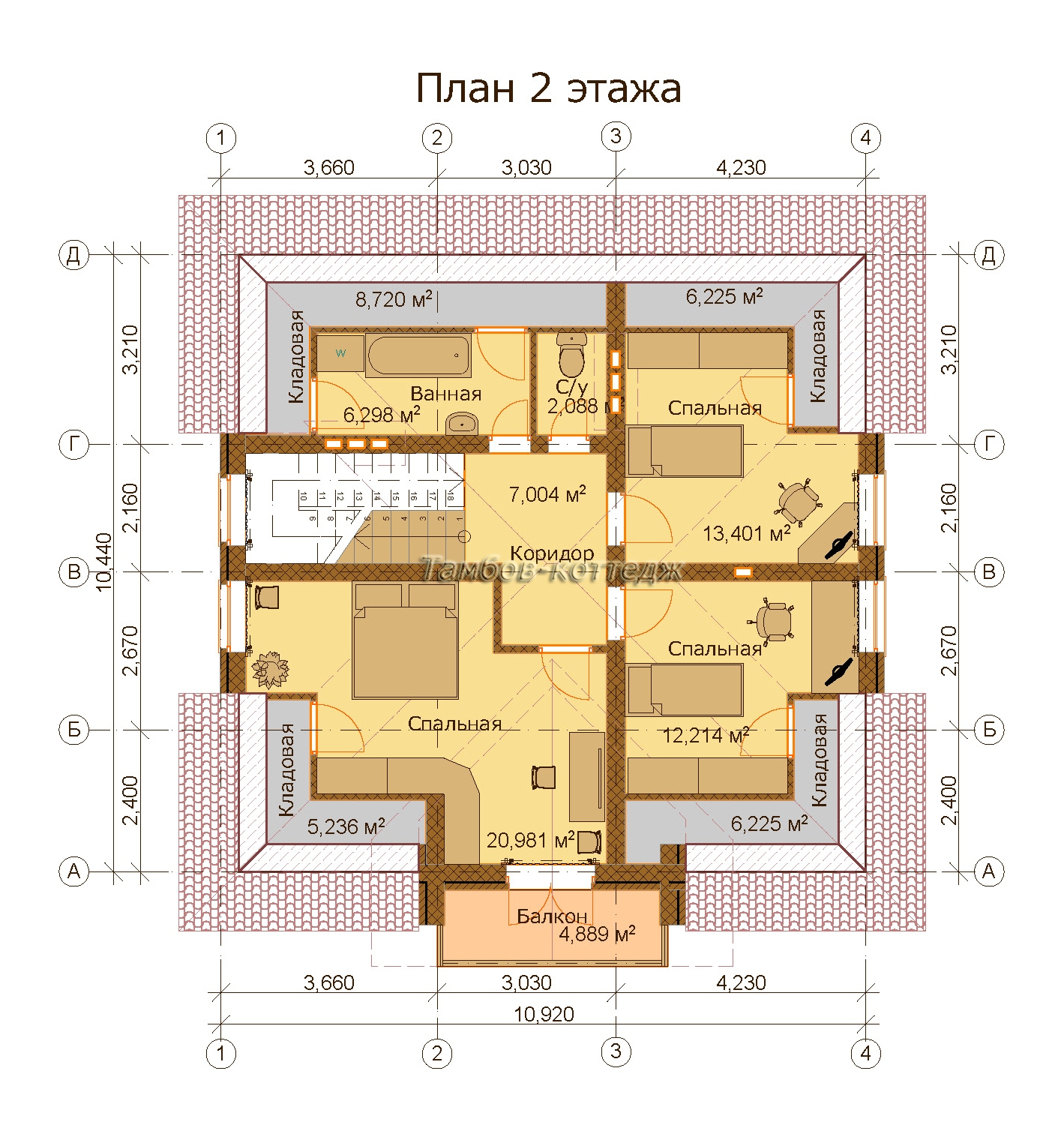 План 2-го этажа (одноэтажный жилой дом с мансардой общей площадью 164м2)