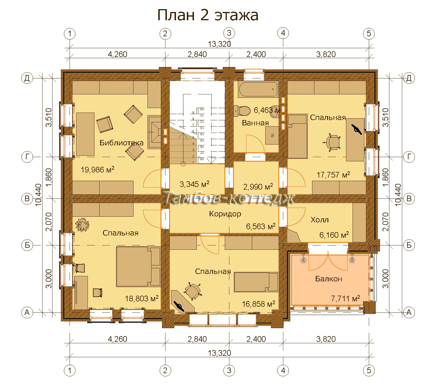План 2-го этажа (двухэтажный жилой дом общей площадью 224 м2)