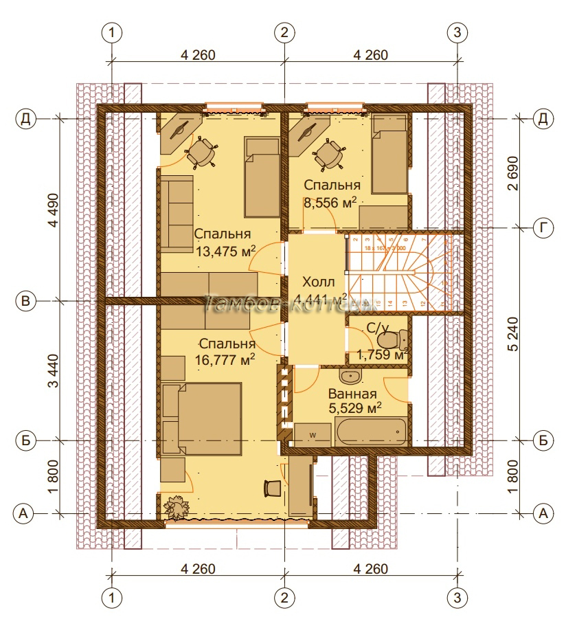 План 2-го этажа (одноэтажный жилой дом с мансардой общей площадью 119 м2)