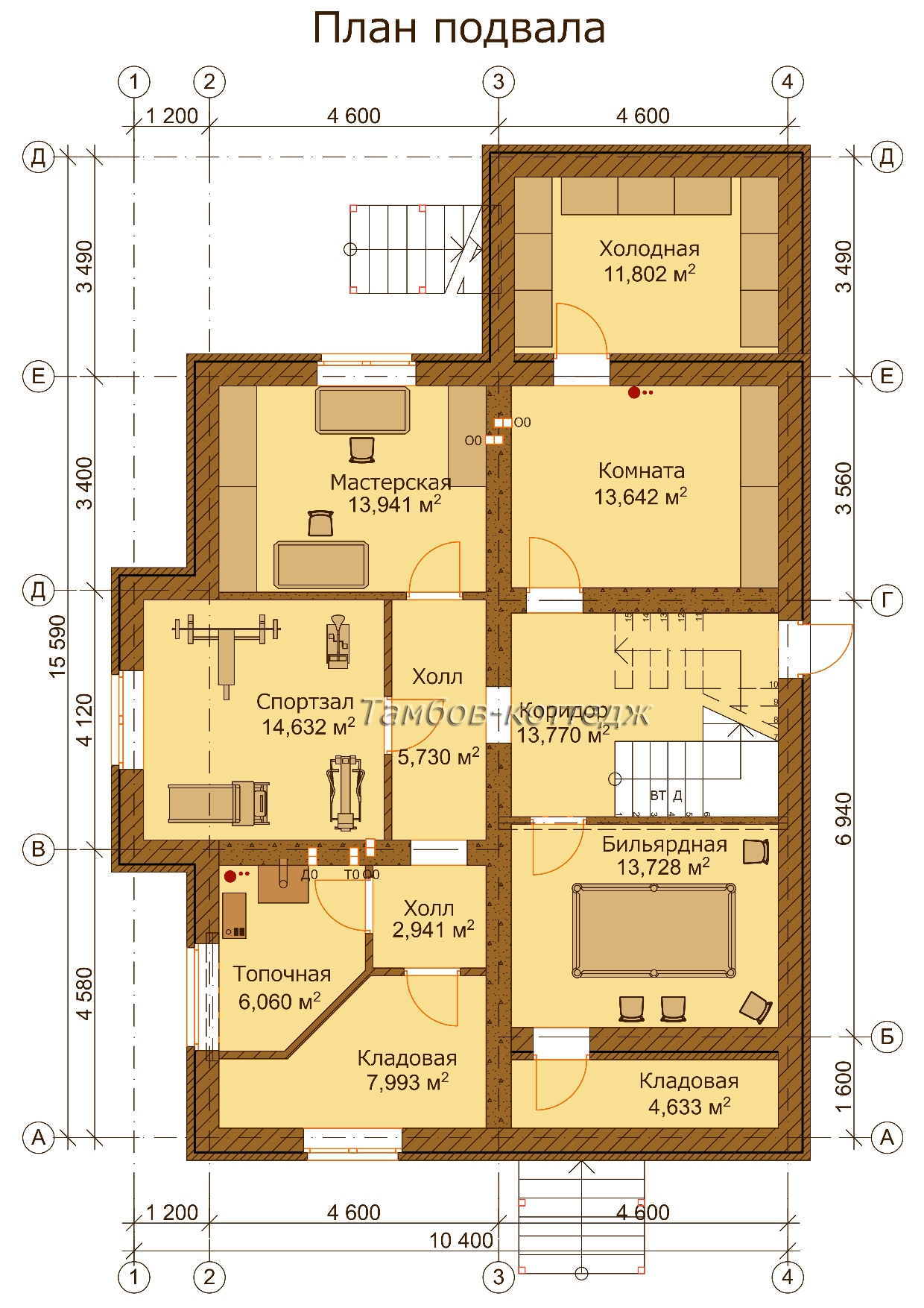План подвала (двухэтажный жилой дом с подвалом площадью 307 м2)