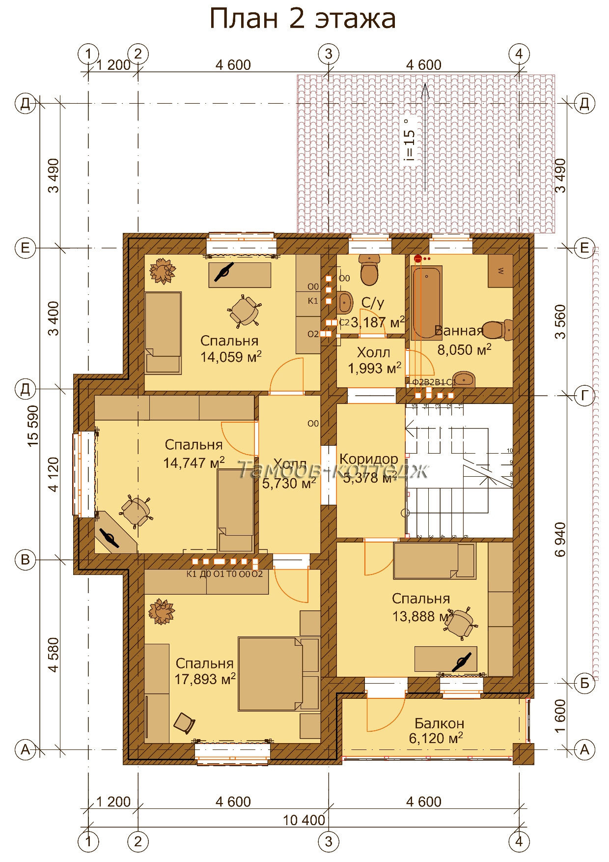 План 2-го этажа (двухэтажный жилой дом с подвалом площадью 307 м2)