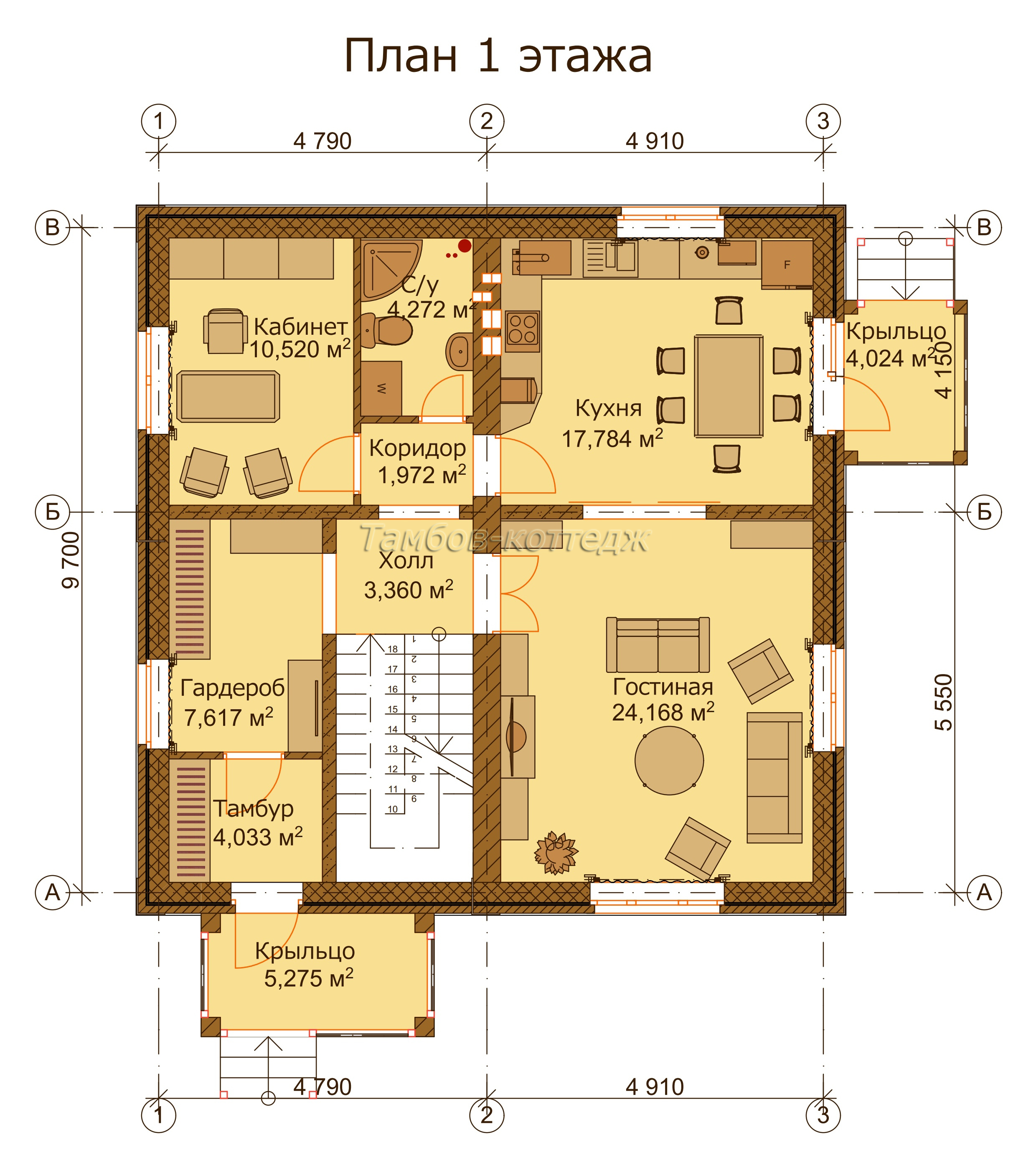 План 1 этажа (двухэтажный жилой дом площадью 157 м2)