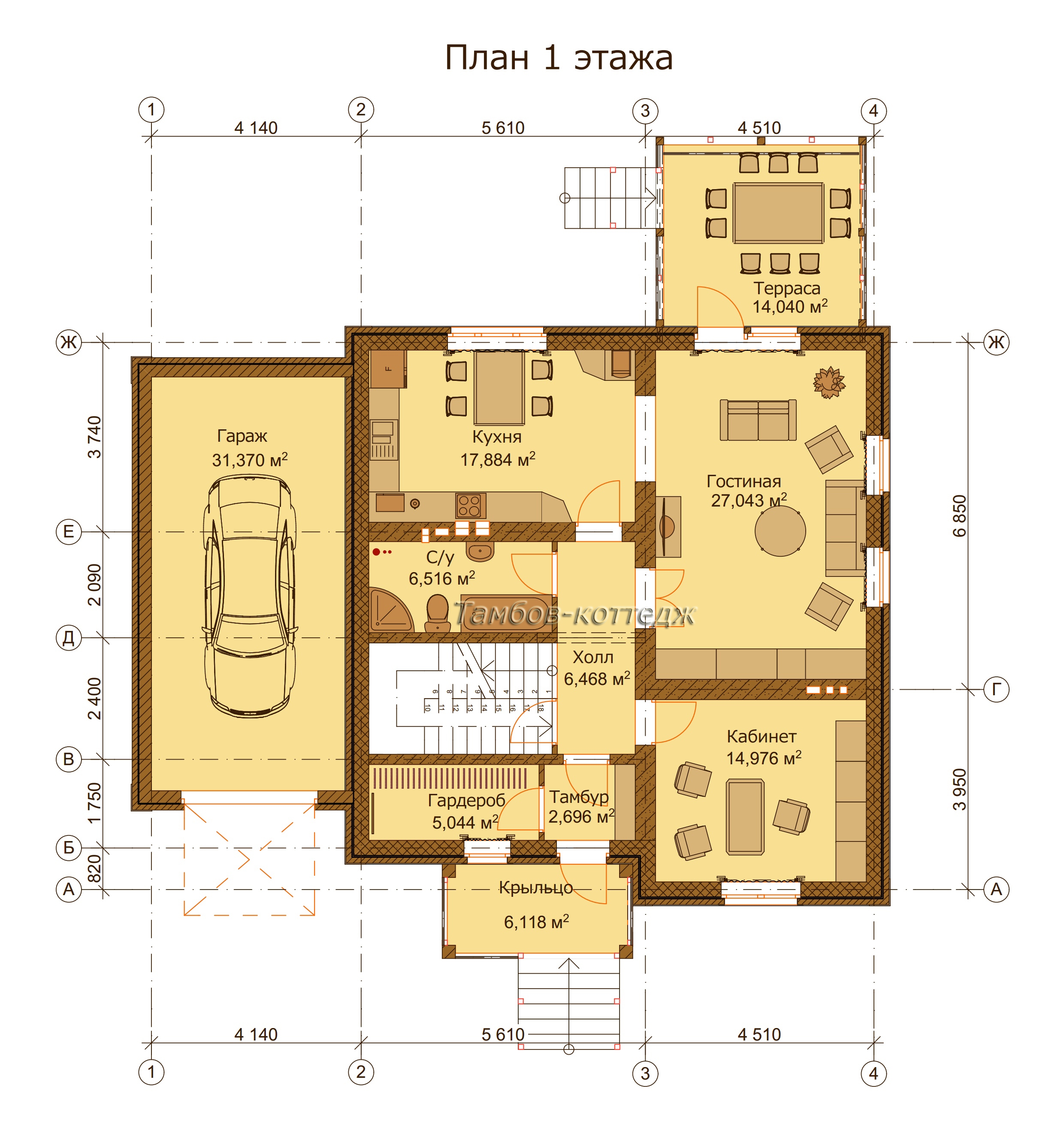 План 1 этажа (двухэтажный жилой дом площадью 299 м2)