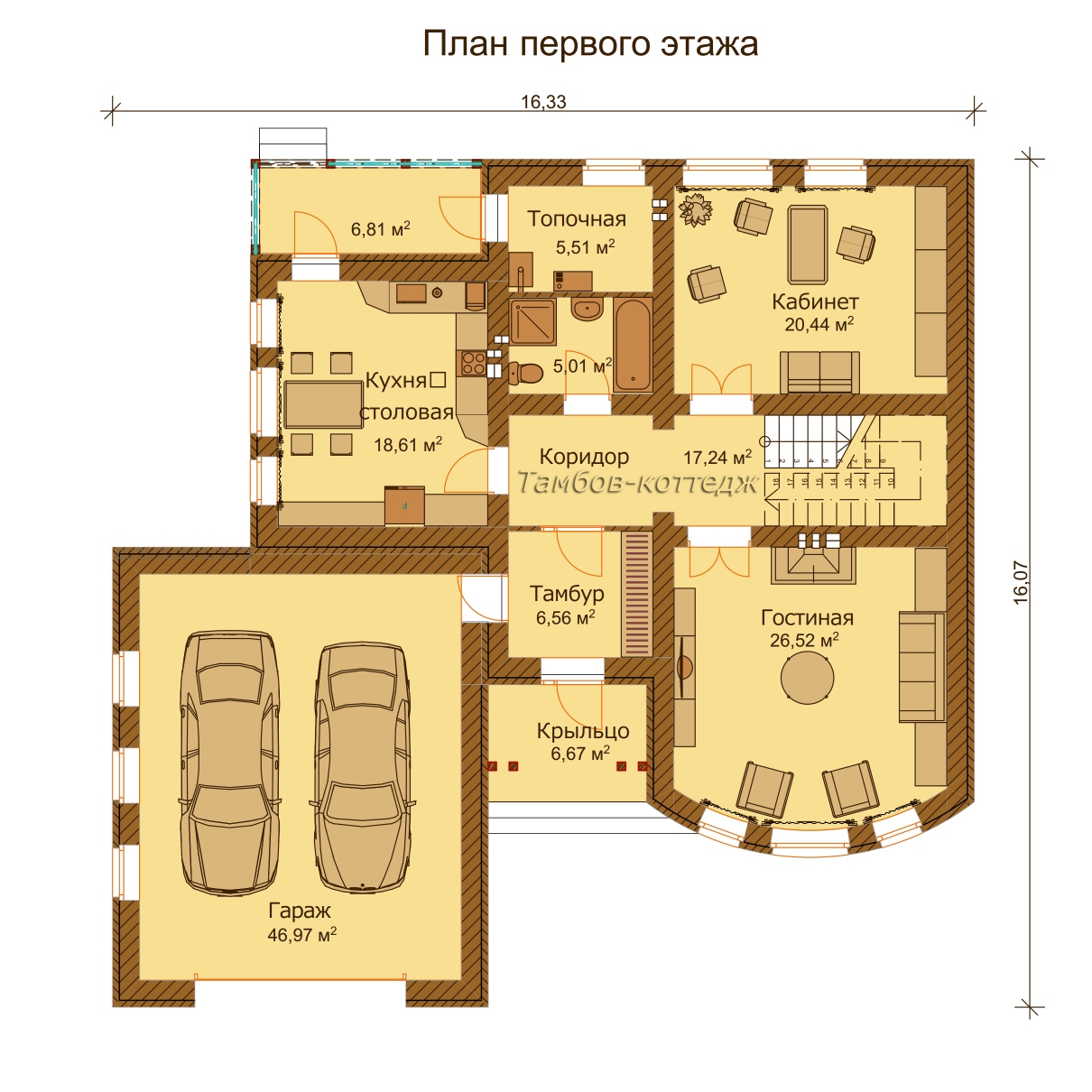 План первого этажа (дом общей площадью 205 м2)