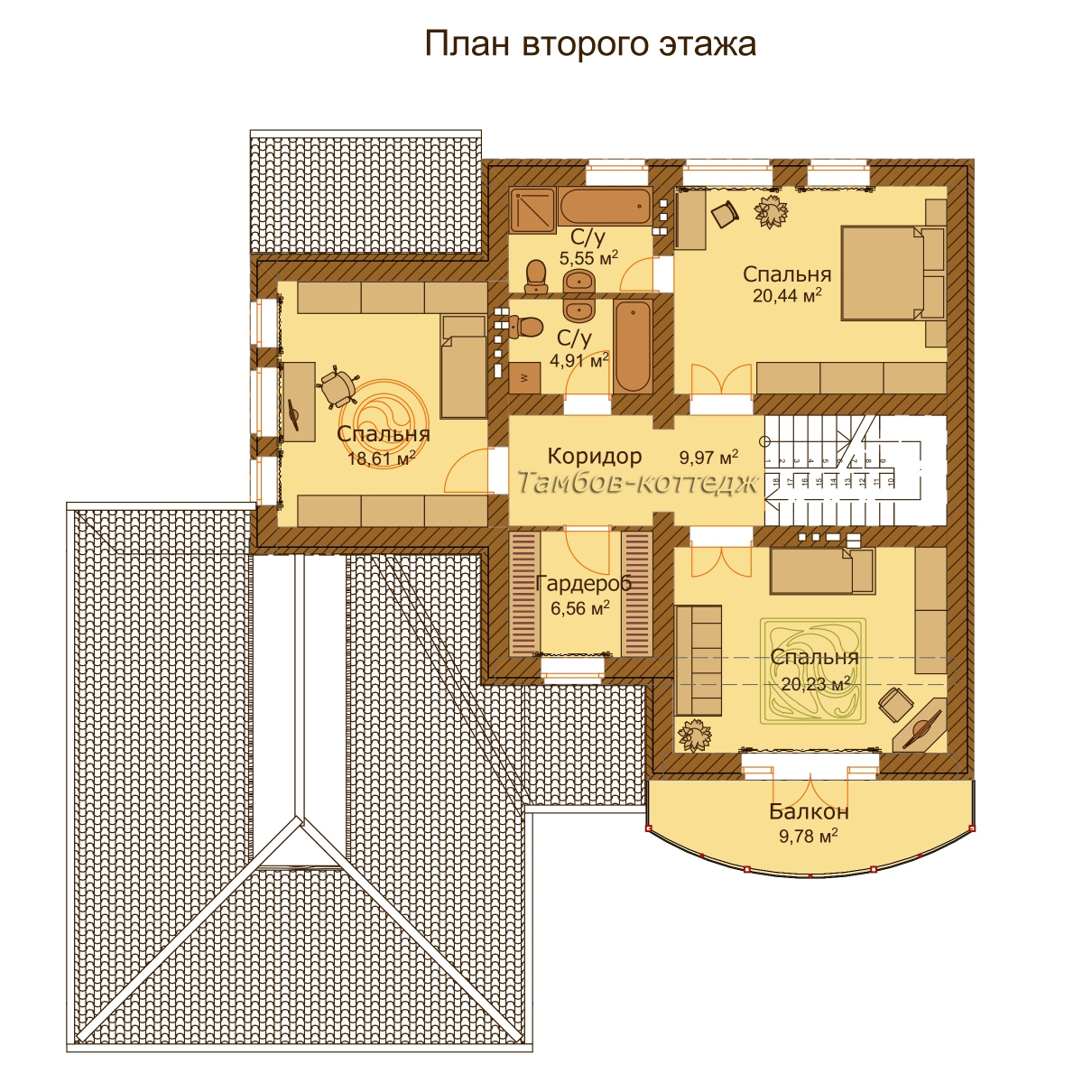 План второго этажа (дом общей площадью 205 м2)