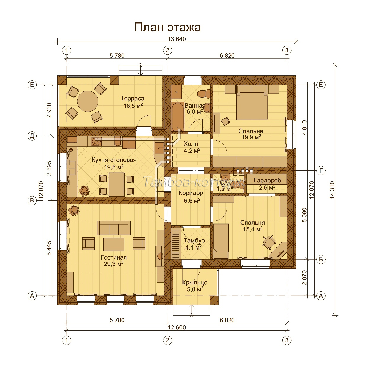 План этажа (одноэтажный жилой дом площадью 131 м2)