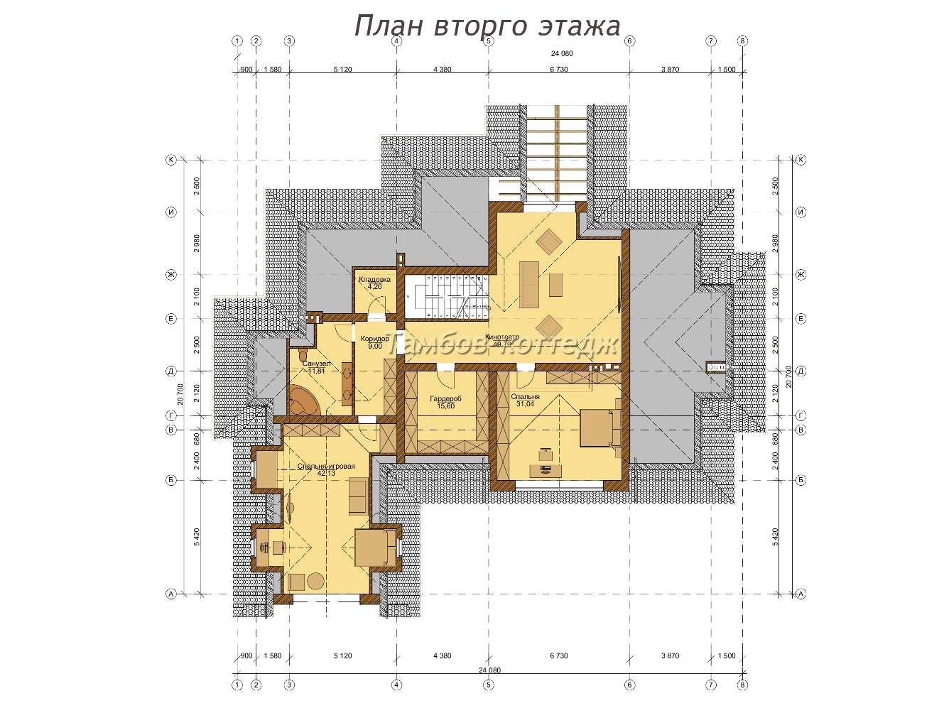 План 2 этажа (одноэтажный жилой дом с мансардой и гаражом площадью 520 м2)