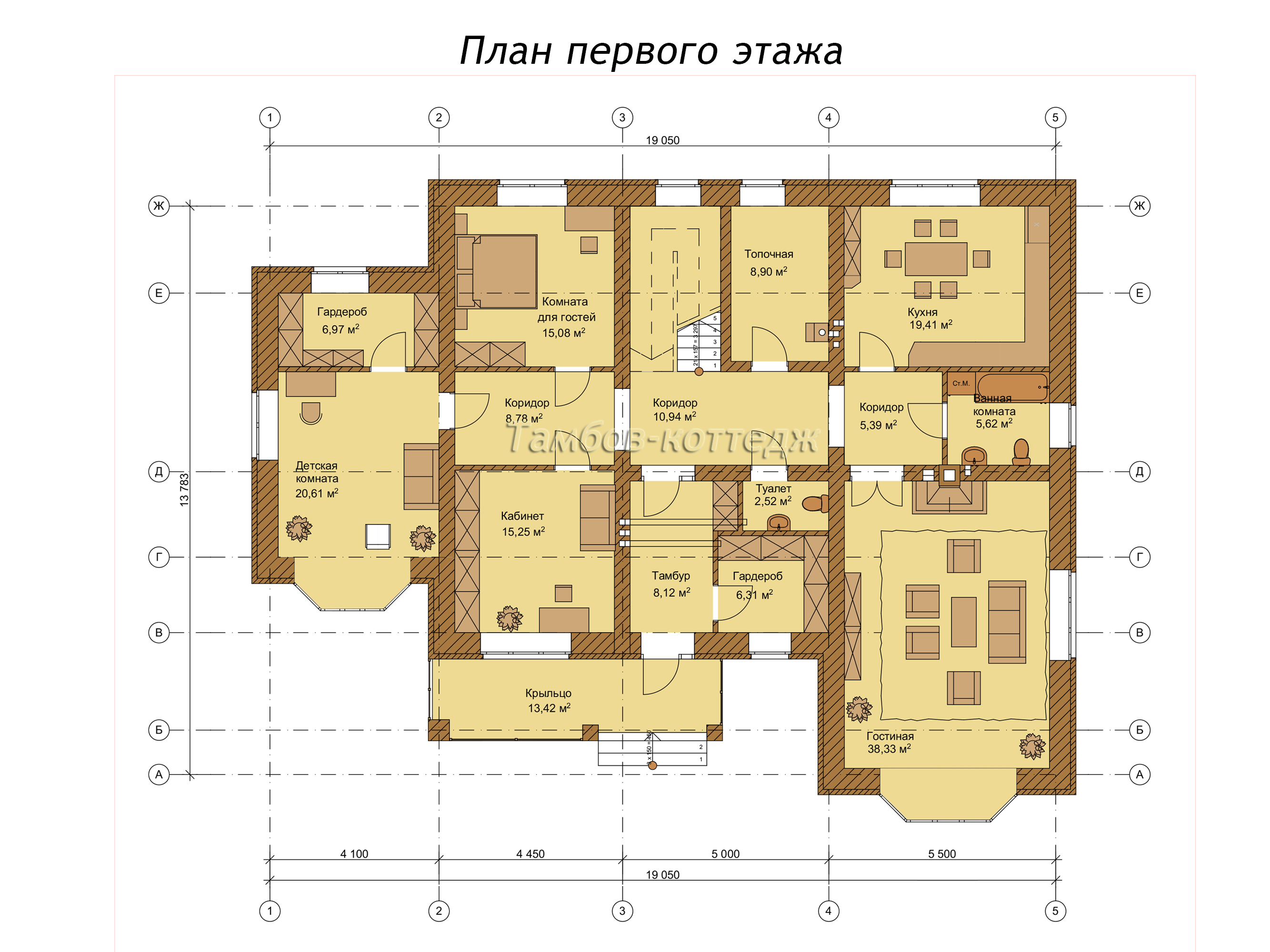 План первого этажа (Одноэтажный жилой дом с мансардой и гаражом площадью 311 м2)