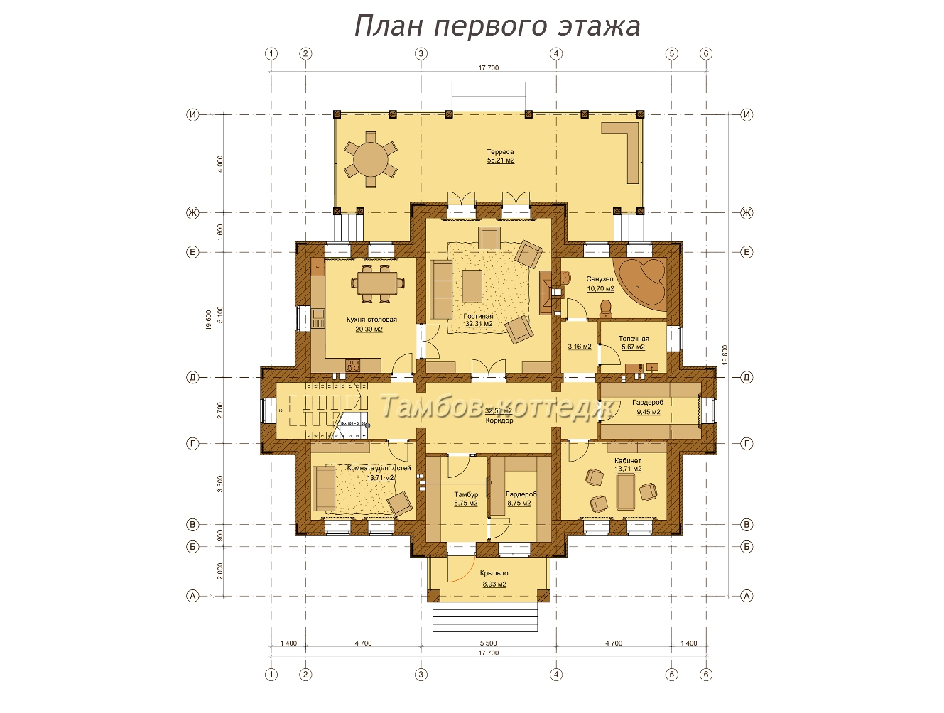 План 1 этажа (двухэтажный жилой дом с гаражом площадью 386 м2)