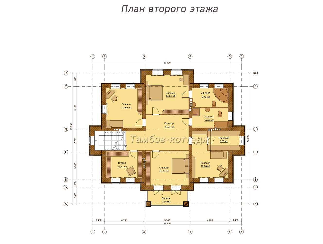 План 2 этажа (двухэтажный жилой дом с гаражом площадью 386 м2)