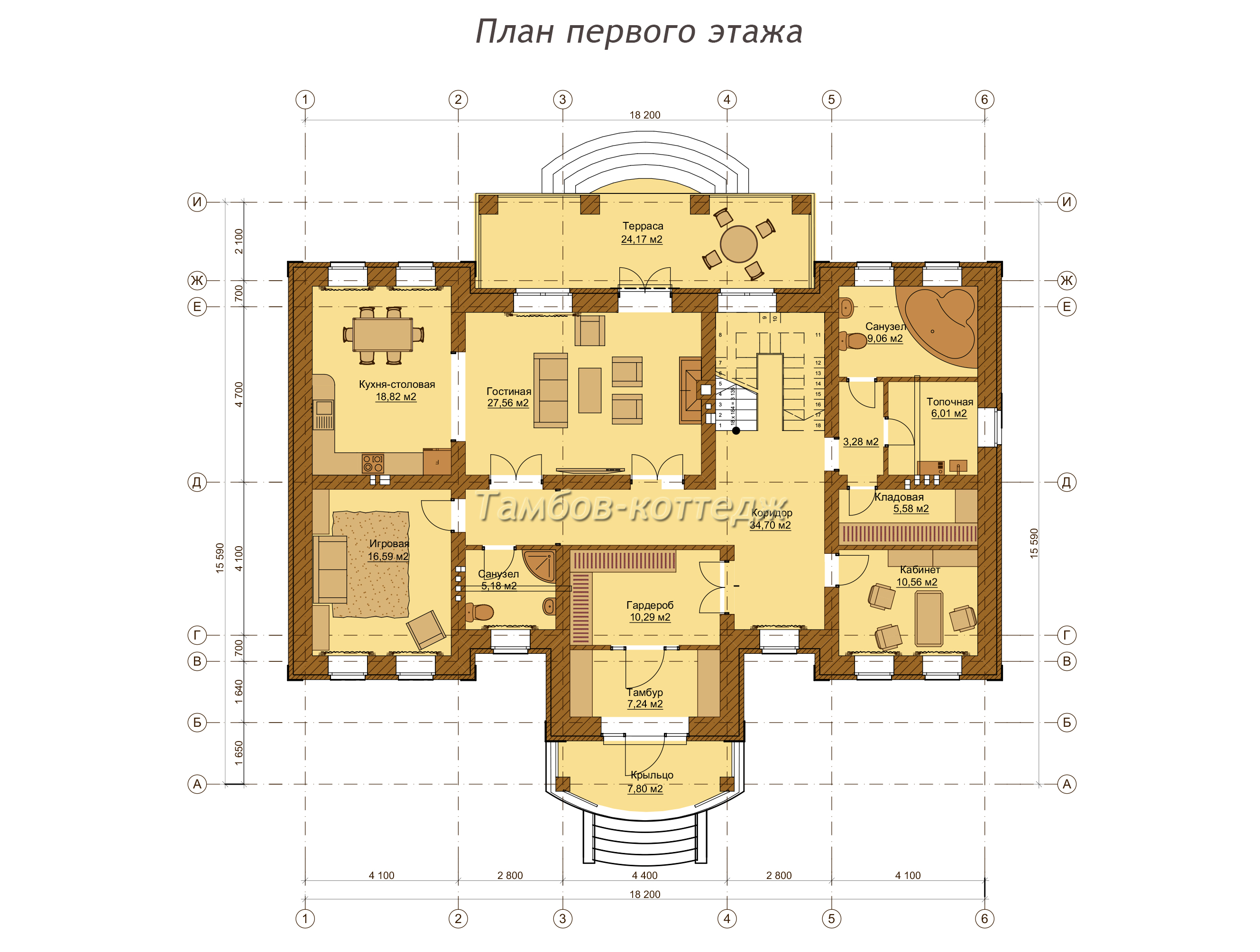 План 1 этажа (двухэтажный жилой дом площадью 362 м2)