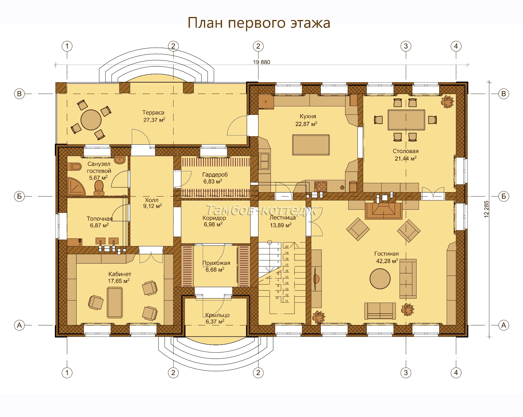 План 1 этажа (двухэтажный жилой дом с гаражом площадью 374 м2)