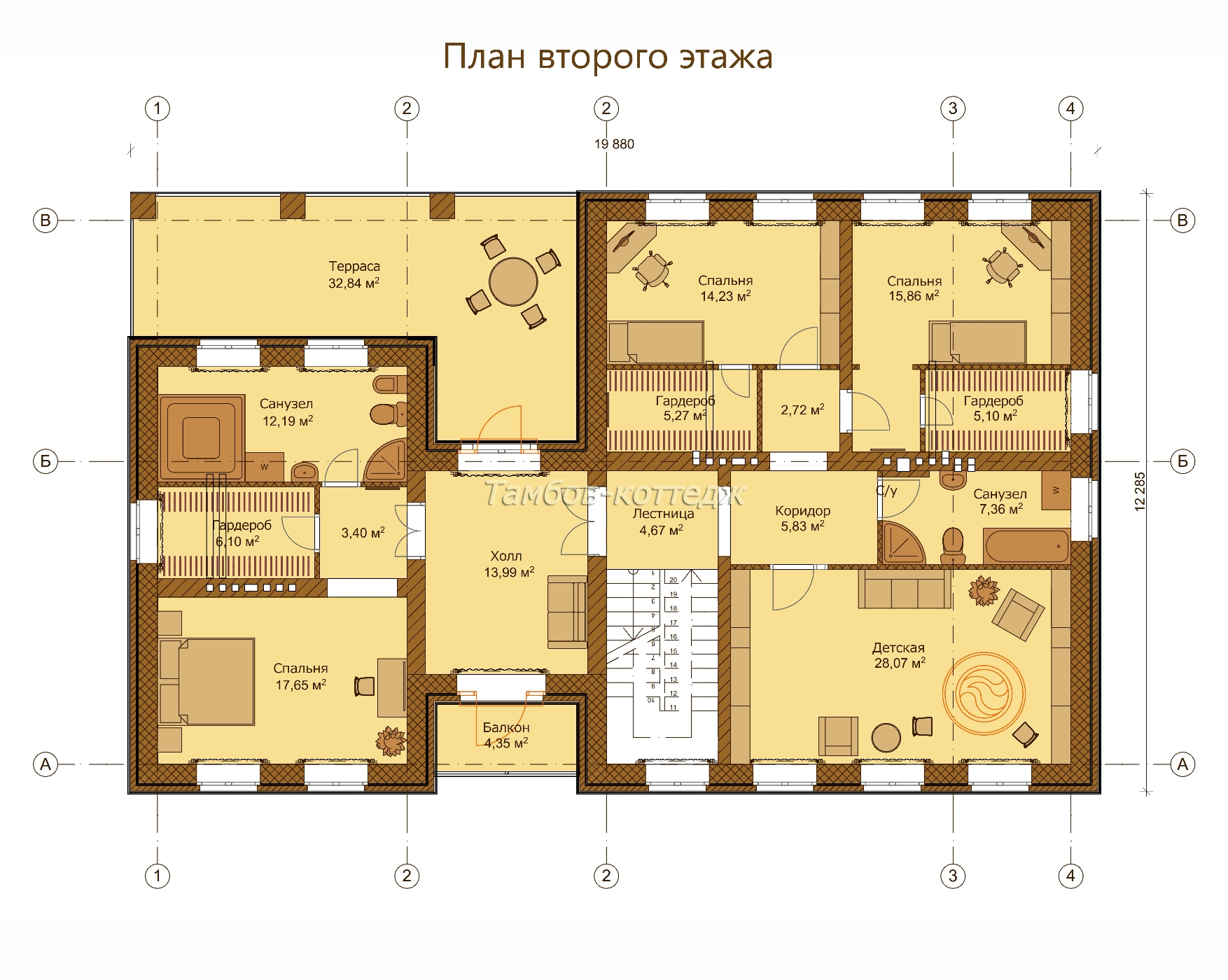 План 2 этажа (двухэтажный жилой дом с гаражом площадью 374 м2)