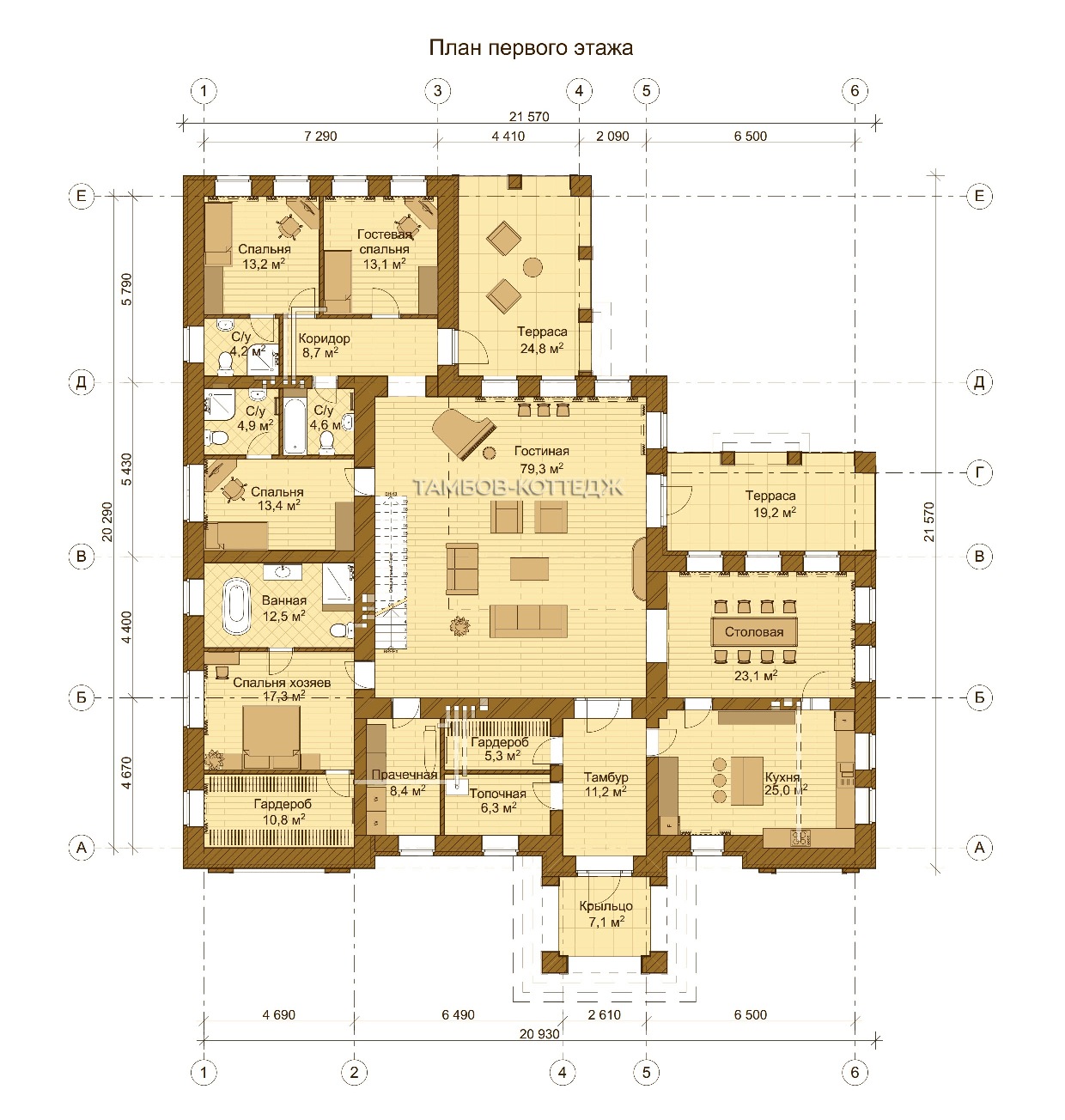План первого этажа (Одноэтажный жилой дом площадью 392 м2)